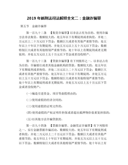2019年新刑法司法解释全文二：金融诈骗罪