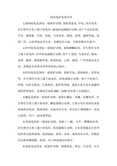 国家保护龟类名单