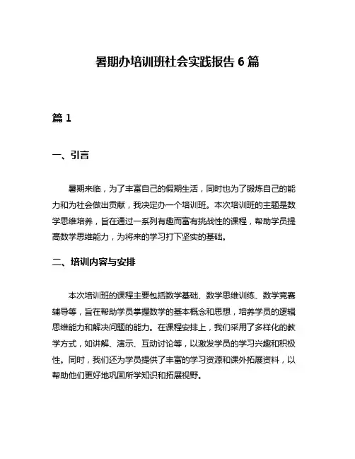 暑期办培训班社会实践报告6篇