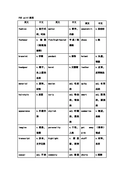 FCE(1-30单元)单词(带汉语意思)