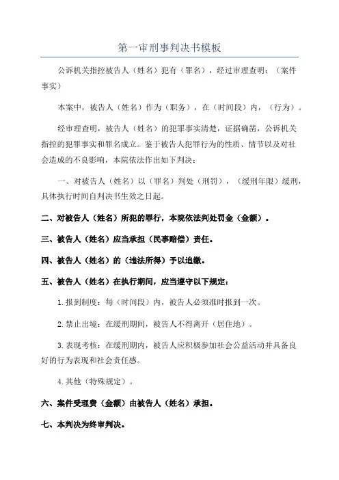 第一审刑事判决书模板