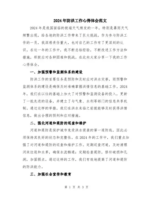 2024年防洪工作心得体会范文