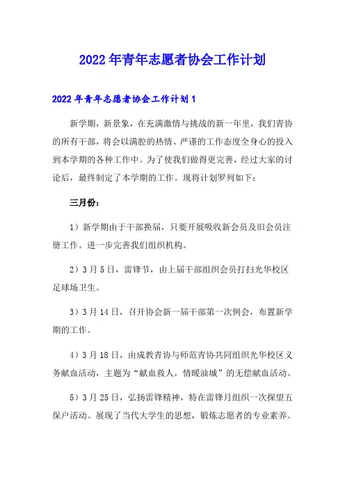 2022年青年志愿者协会工作计划