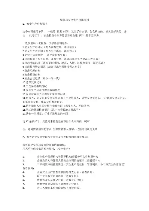 城管局安全生产台账资料安全生产
