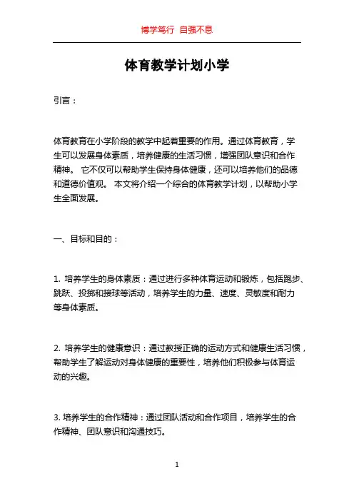 体育教学计划小学