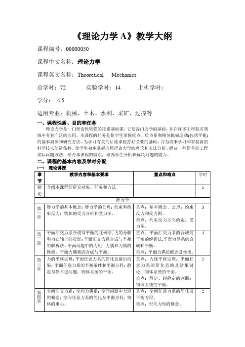 太原理工大学课程教学大纲