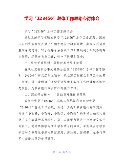 学习“123456”总体工作思路心得体会