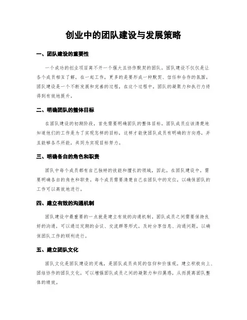创业中的团队建设与发展策略