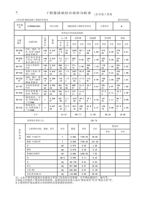 表4.9 工程量清单综合单价分析表(非安装工程使用)1