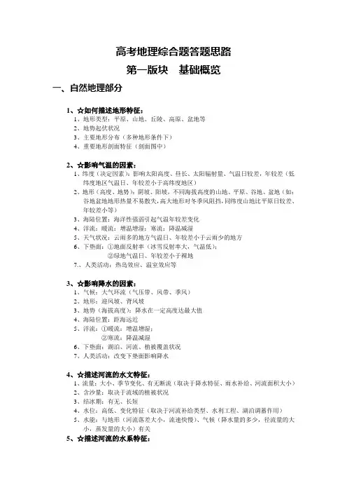 高考地理答题模式及要点