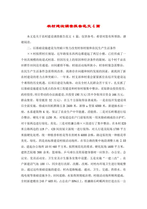 农村建设调查报告范文4篇
