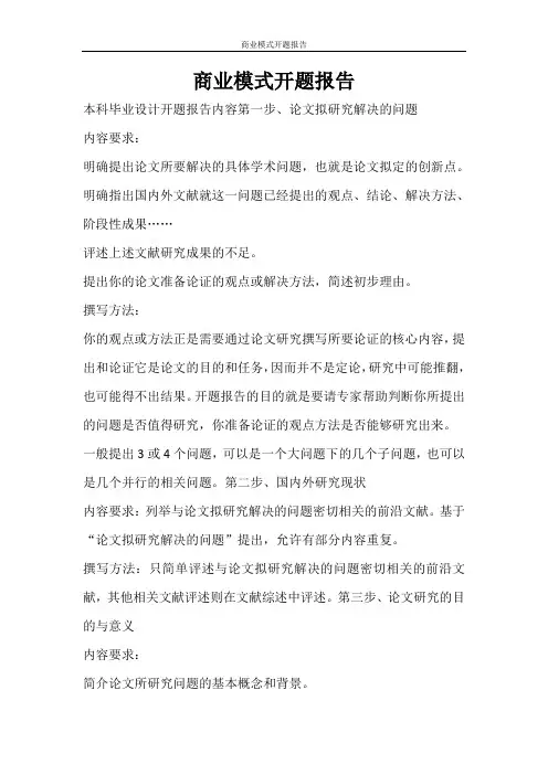 工作报告 商业模式开题报告