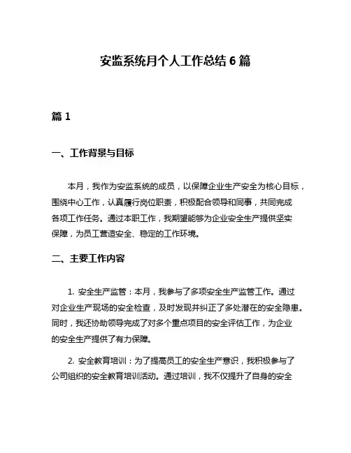 安监系统月个人工作总结6篇