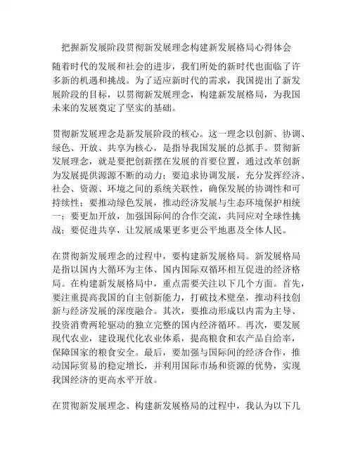 把握新发展阶段贯彻新发展理念构建新发展格局心得体会