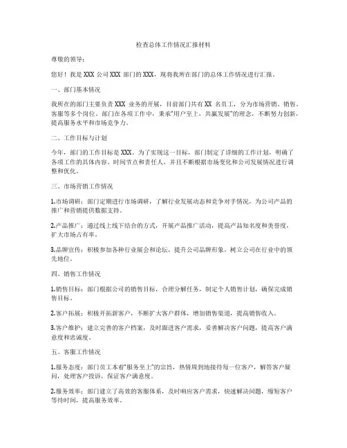 检查总体工作情况汇报材料