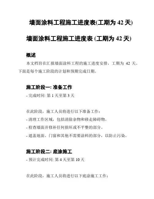 墙面涂料工程施工进度表(工期为42天)