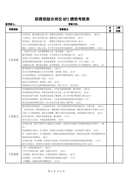 招商部综合岗位KPI绩效考核表