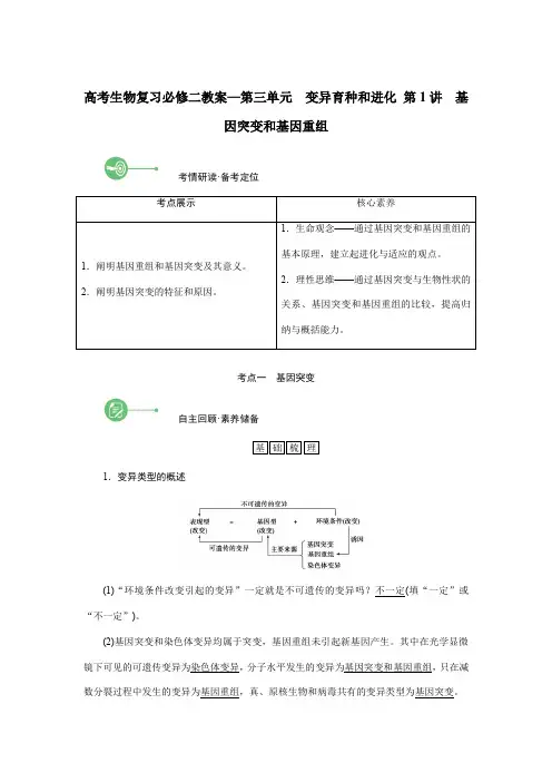 高考生物复习必修二教案—第三单元 变异育种和进化 第1讲 基因突变和基因重组