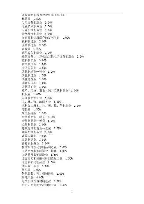 2020年整理各行业企业所得税税负率.doc