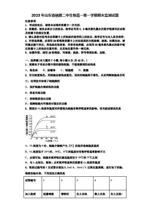 2023年山东省栖霞二中生物高一第一学期期末监测试题含解析