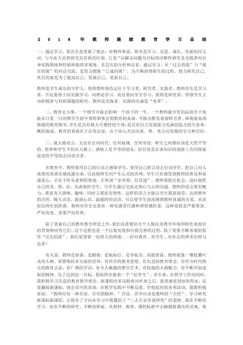 216年教师继续教育学习总结