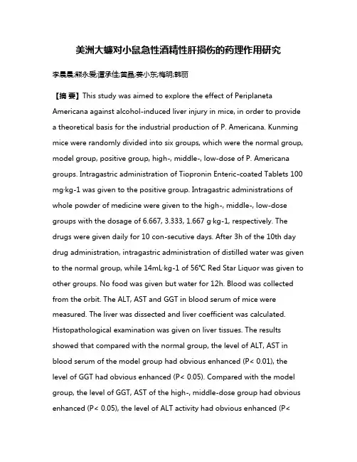 美洲大蠊对小鼠急性酒精性肝损伤的药理作用研究