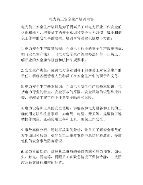 电力员工安全生产培训内容