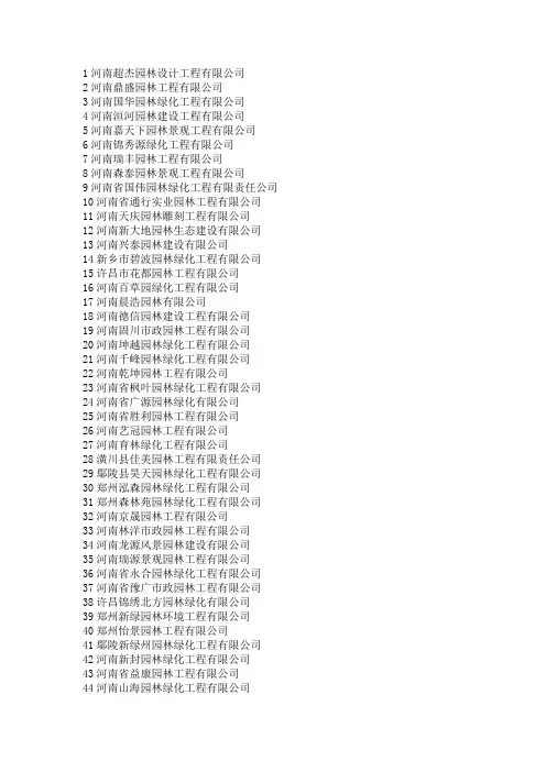 河南省园林绿化一级单位名录