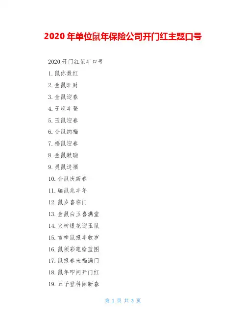 2020年单位鼠年保险公司开门红主题口号