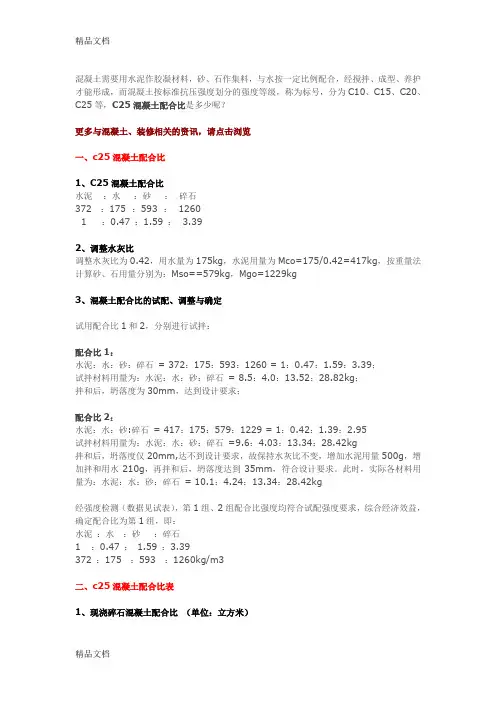 最新c25混凝土配合比表资料