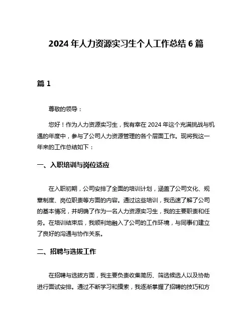 2024年人力资源实习生个人工作总结6篇