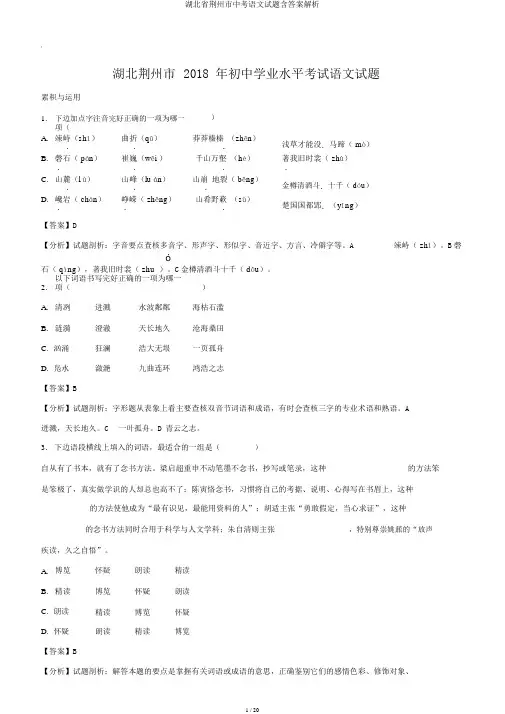 湖北省荆州市中考语文试题含答案解析