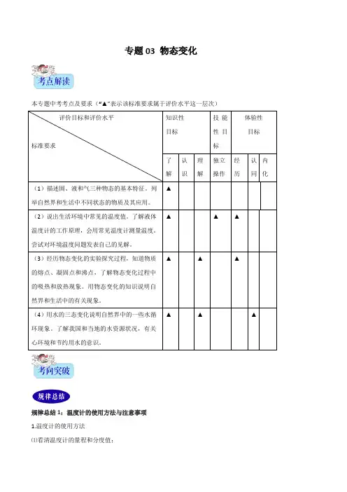 备战2020年中考物理 专题03 物态变化(解析版)
