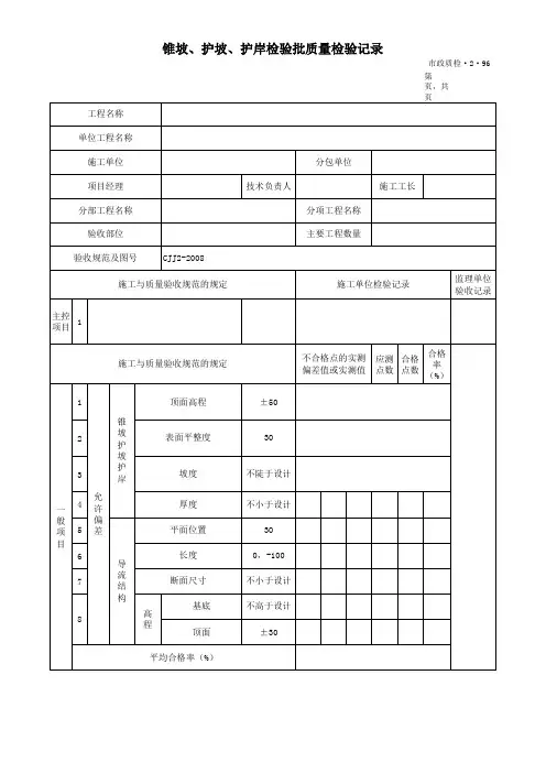 锥坡、护坡、护岸检验批质量检验记录