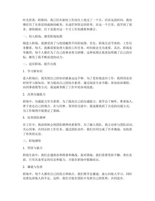 刚工作一个月的感想感言