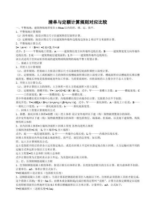 清单与定额计算规则区别