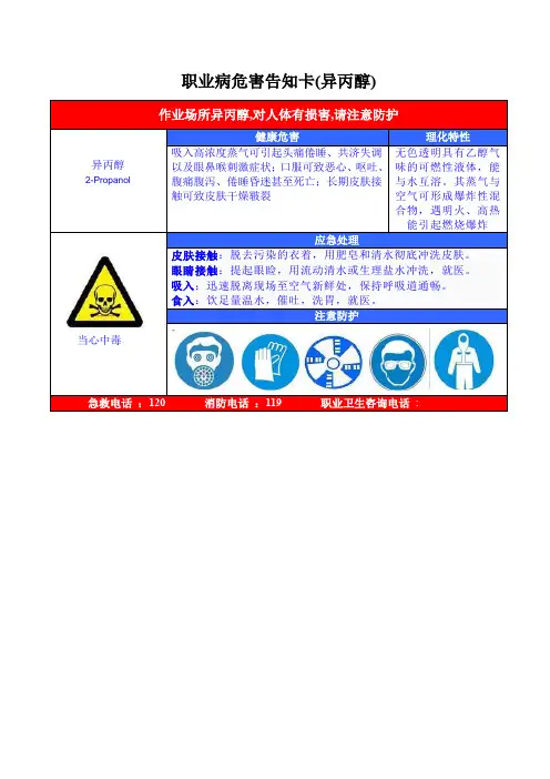 职业病危害告知卡(异丙醇)