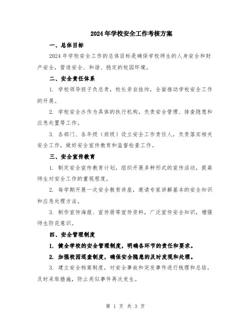 2024年学校安全工作考核方案