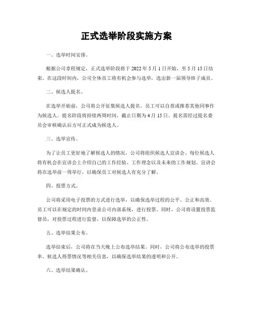 正式选举阶段实施方案