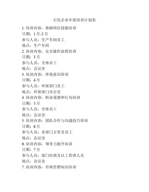 石化企业年度培训计划表