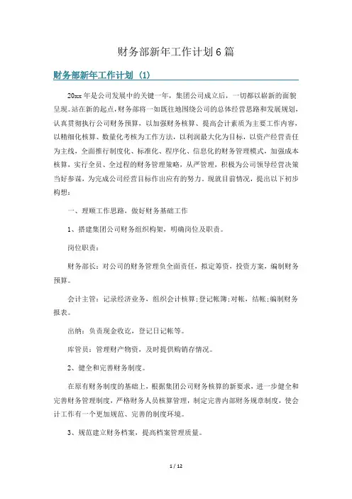 财务部新年工作计划6篇