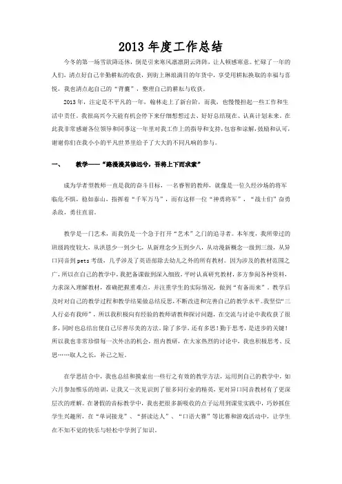 2013年度工作总结正式版