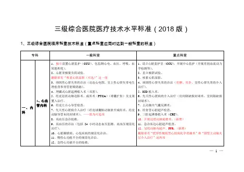 《三级综合医院医疗技术水平标准(2018版)》