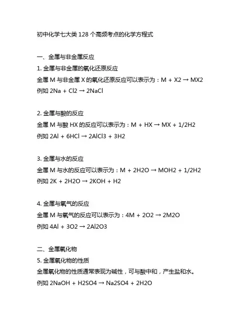 初中化学七大类128个高频考点的化学方程式