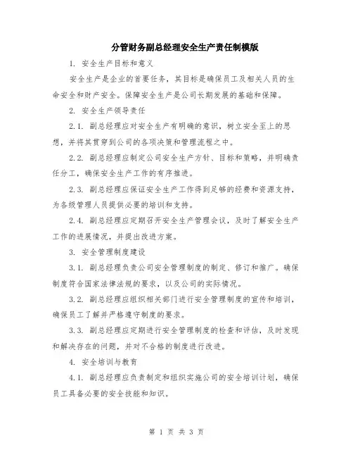 分管财务副总经理安全生产责任制模版