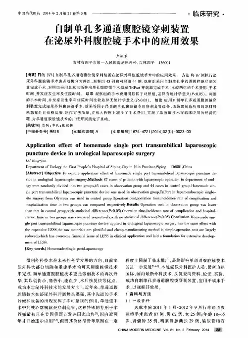 自制单孔多通道腹腔镜穿刺装置在泌尿外科腹腔镜手术中的应用效果