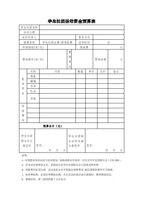 学生社团活动资金预算表