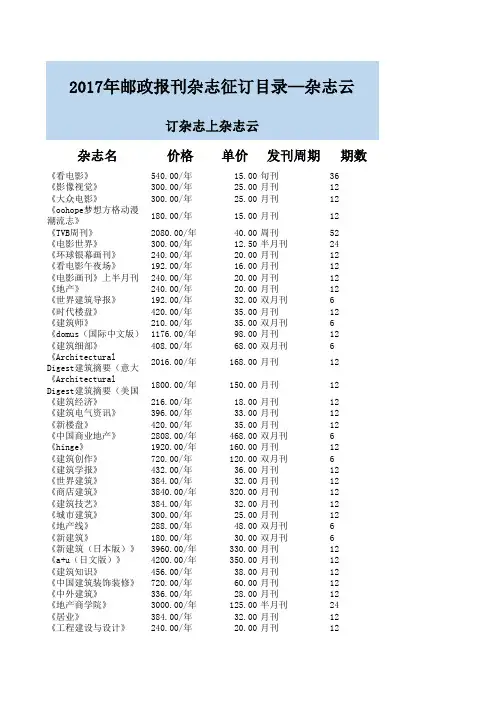 2017年邮政报刊杂志最新征订目录