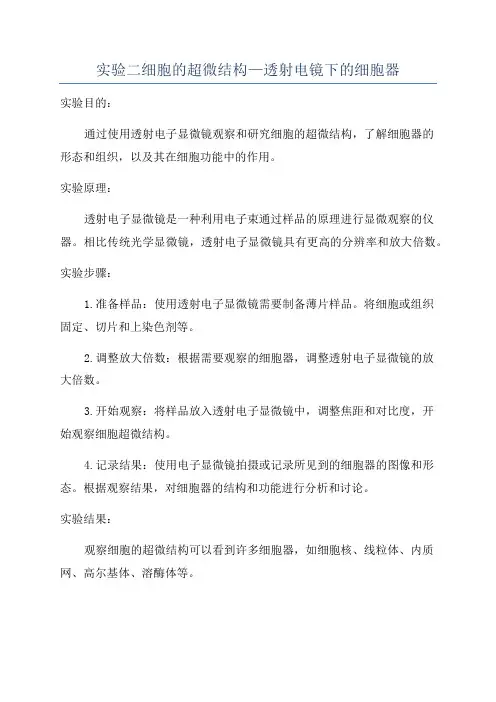 实验二细胞的超微结构—透射电镜下的细胞器