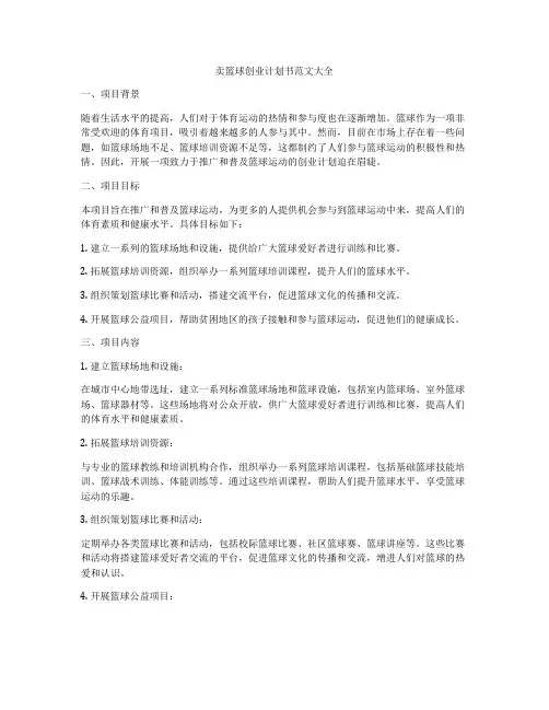 卖篮球创业计划书范文大全